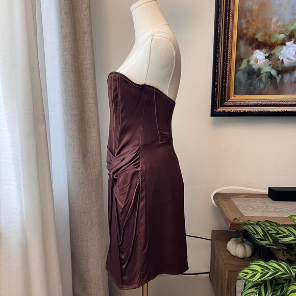 Zara Chocolate Brown Strapless Satin Mini Dress - Picture 3 of 5